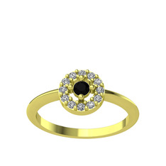 Minimal İris Yüzük - Siyah zirkon ve swarovski 925 ayar altın kaplama gümüş yüzük #1kni6w6