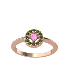 Minimal İris Yüzük - Pembe kuvars ve peridot 925 ayar rose altın kaplama gümüş yüzük #1kxg0en