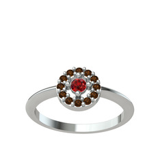 Garnet ve dumanlı kuvars 925 ayar gümüş yüzük