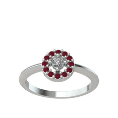 Minimal İris Yüzük - Swarovski ve kök yakut 14 ayar beyaz altın yüzük #1lp3a9j