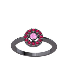 Pembe kuvars ve rodolit garnet 925 ayar siyah rodyum kaplama gümüş yüzük
