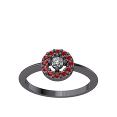 Minimal İris Yüzük - Swarovski ve garnet 925 ayar siyah rodyum kaplama gümüş yüzük #1md7i3k