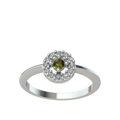 Minimal İris Yüzük - Peridot ve swarovski 8 ayar beyaz altın yüzük #1mmxzpl