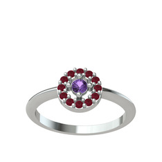 Minimal İris Yüzük - Ametist ve kök yakut 925 ayar gümüş yüzük #1o03v67