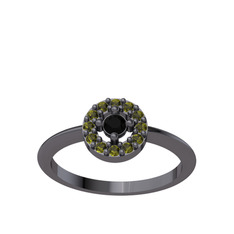 Minimal İris Yüzük - Siyah zirkon ve peridot 925 ayar siyah rodyum kaplama gümüş yüzük #1o2snzl