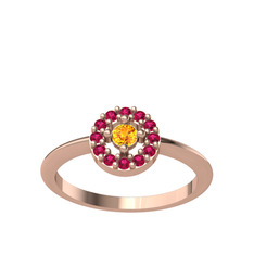 Minimal İris Yüzük - Sitrin ve rodolit garnet 8 ayar rose altın yüzük #1ocrthj