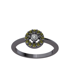 Minimal İris Yüzük - Swarovski ve peridot 925 ayar siyah rodyum kaplama gümüş yüzük #1p0t7pn