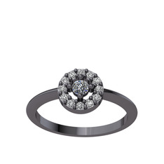 Minimal İris Yüzük - Pırlanta ve beyaz zirkon 925 ayar siyah rodyum kaplama gümüş yüzük (0.06 karat) #1pc3mv7