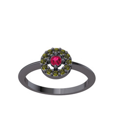 Minimal İris Yüzük - Rodolit garnet ve peridot 925 ayar siyah rodyum kaplama gümüş yüzük #1pdruin