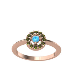 Akuamarin ve peridot 8 ayar rose altın yüzük