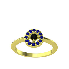 Minimal İris Yüzük - Siyah zirkon ve lab safir 18 ayar altın yüzük #1qcp05m