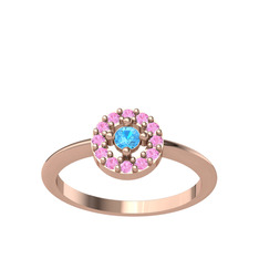 Minimal İris Yüzük - Akuamarin ve pembe kuvars 925 ayar rose altın kaplama gümüş yüzük #1qptem4