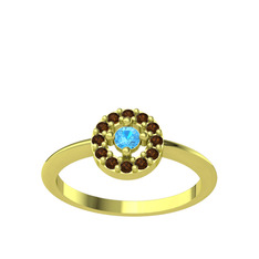 Akuamarin ve dumanlı kuvars 925 ayar altın kaplama gümüş yüzük