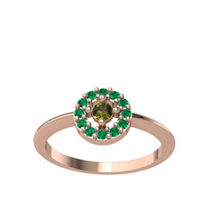Peridot ve yeşil kuvars 925 ayar rose altın kaplama gümüş yüzük