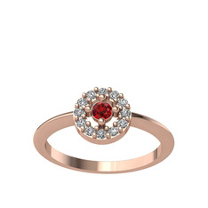 Minimal İris Yüzük - Garnet ve beyaz zirkon 14 ayar rose altın yüzük #1sjiie9
