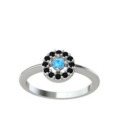 Minimal İris Yüzük - Akuamarin ve siyah zirkon 18 ayar beyaz altın yüzük #1ueg5ml