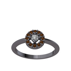 Minimal İris Yüzük - Beyaz zirkon ve dumanlı kuvars 925 ayar siyah rodyum kaplama gümüş yüzük #1w8mrk