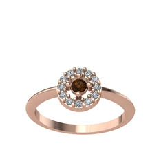 Minimal İris Yüzük - Dumanlı kuvars ve swarovski 14 ayar rose altın yüzük #1yoqatp
