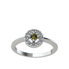 Peridot ve pırlanta 925 ayar gümüş yüzük (0.132 karat)