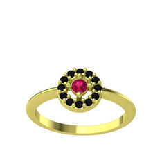 Minimal İris Yüzük - Rodolit garnet ve siyah zirkon 18 ayar altın yüzük #1yzvomg