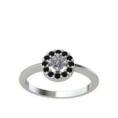 Minimal İris Yüzük - Pırlanta ve siyah zirkon 8 ayar beyaz altın yüzük (0.06 karat) #3161fs