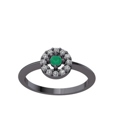 Minimal İris Yüzük - Kök zümrüt ve beyaz zirkon 925 ayar siyah rodyum kaplama gümüş yüzük #4ecqo5