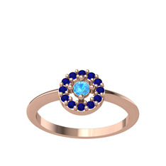 Minimal İris Yüzük - Akuamarin ve lab safir 18 ayar rose altın yüzük #61jxnq