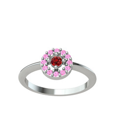 Garnet ve pembe kuvars 14 ayar beyaz altın yüzük