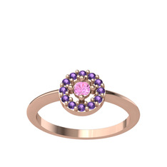 Minimal İris Yüzük - Pembe kuvars ve ametist 18 ayar rose altın yüzük #b9oxig