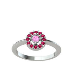 Pembe kuvars ve rodolit garnet 8 ayar beyaz altın yüzük