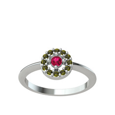 Minimal İris Yüzük - Rodolit garnet ve peridot 925 ayar gümüş yüzük #c79n3u