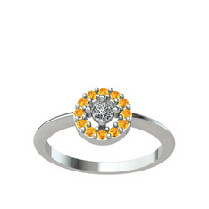 Minimal İris Yüzük - Swarovski ve sitrin 925 ayar gümüş yüzük #gcnry5
