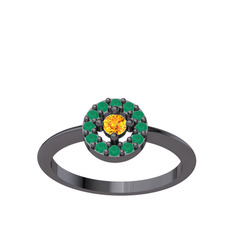 Minimal İris Yüzük - Sitrin ve kök zümrüt 925 ayar siyah rodyum kaplama gümüş yüzük #gfidk5