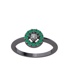 Minimal İris Yüzük - Swarovski ve kök zümrüt 925 ayar siyah rodyum kaplama gümüş yüzük #gqo5sc