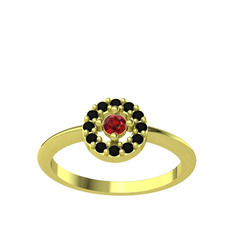 Garnet ve siyah zirkon 18 ayar altın yüzük