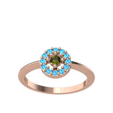 Peridot ve akuamarin 925 ayar rose altın kaplama gümüş yüzük