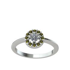 Pırlanta ve peridot 8 ayar beyaz altın yüzük (0.06 karat)