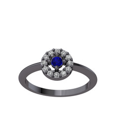 Minimal İris Yüzük - Lab safir ve swarovski 925 ayar siyah rodyum kaplama gümüş yüzük #j7ow37