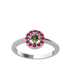 Minimal İris Yüzük - Peridot ve rodolit garnet 8 ayar beyaz altın yüzük #jiht92