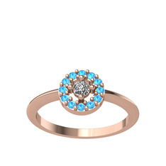 Swarovski ve akuamarin 925 ayar rose altın kaplama gümüş yüzük