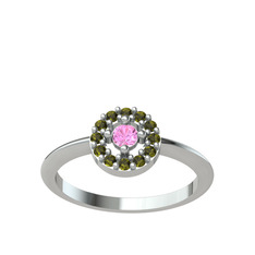 Pembe kuvars ve peridot 925 ayar gümüş yüzük