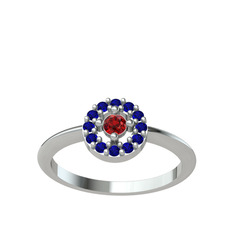 Garnet ve lab safir 14 ayar beyaz altın yüzük