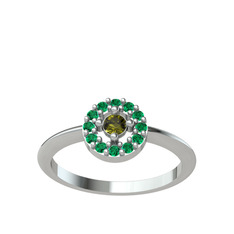 Minimal İris Yüzük - Peridot ve yeşil kuvars 18 ayar beyaz altın yüzük #m8caxf