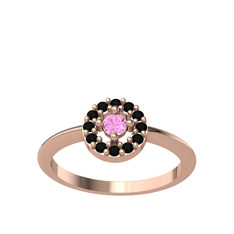 Minimal İris Yüzük - Pembe kuvars ve siyah zirkon 14 ayar rose altın yüzük #mzewft