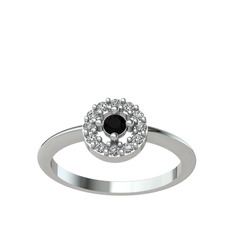 Siyah zirkon ve swarovski 18 ayar beyaz altın yüzük