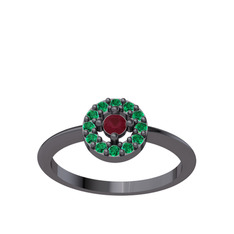 Minimal İris Yüzük - Kök yakut ve yeşil kuvars 925 ayar siyah rodyum kaplama gümüş yüzük #pil7sx