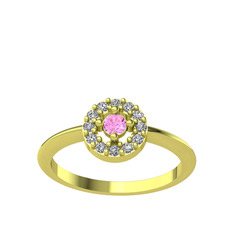 Pembe kuvars ve swarovski 14 ayar altın yüzük
