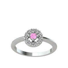 Minimal İris Yüzük - Pembe kuvars ve beyaz zirkon 925 ayar gümüş yüzük #s3tdy4