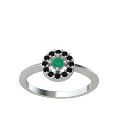 Kök zümrüt ve siyah zirkon 14 ayar beyaz altın yüzük