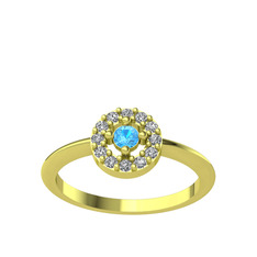 Akuamarin ve swarovski 14 ayar altın yüzük